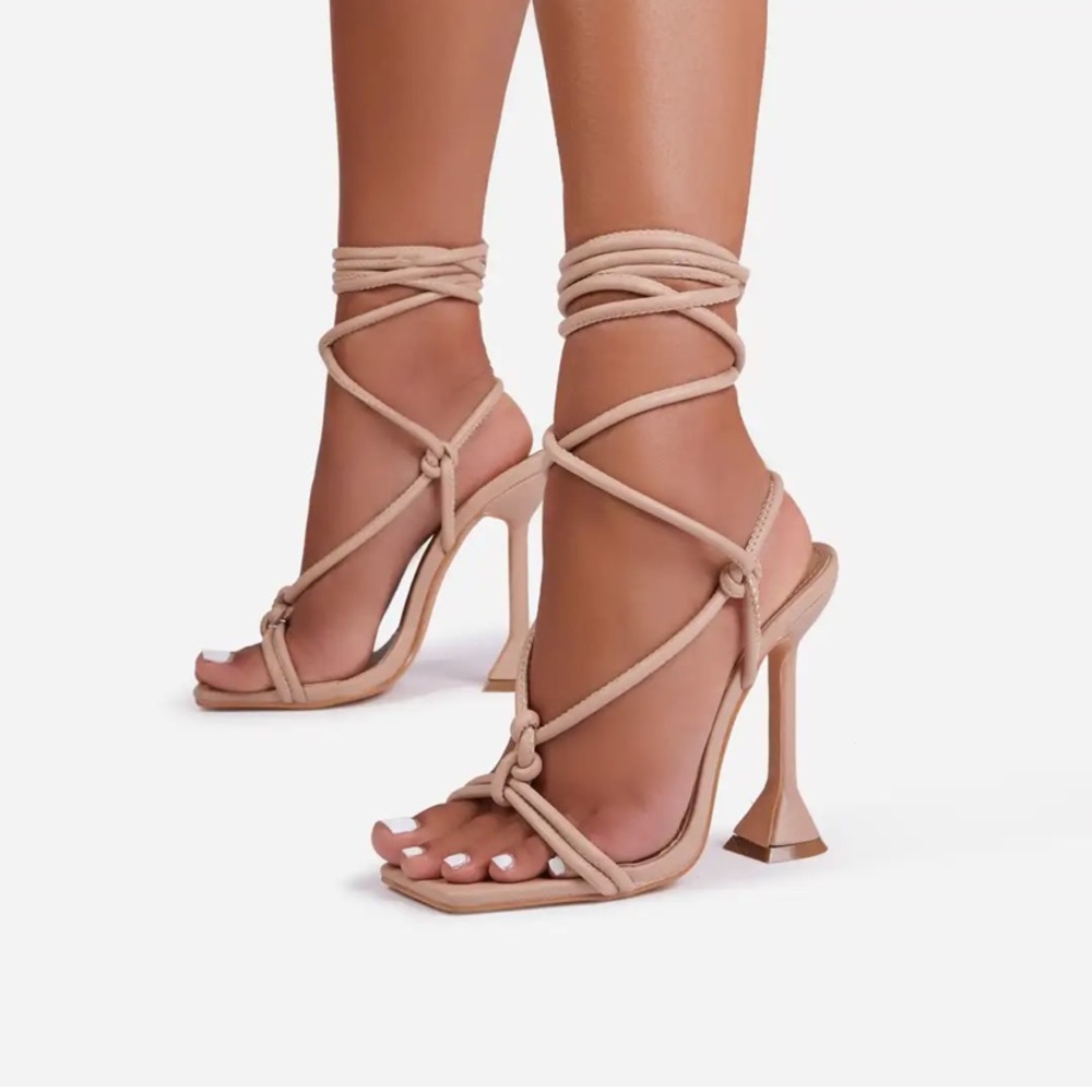 Lace Up Nude Heels